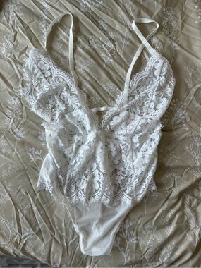 Adore Me White Lace Bodysuit Chemise